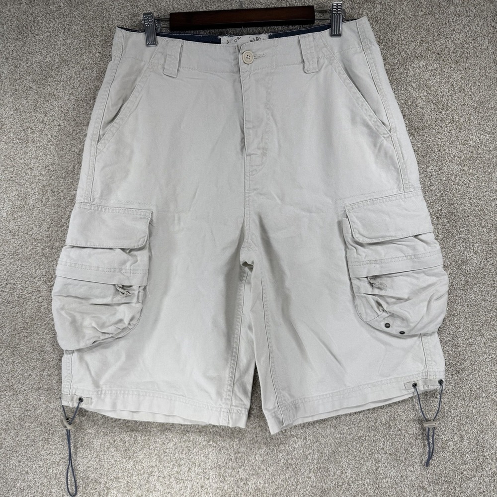 Y2K Arizona‎ Cargo Shorts 32 Drawstring Cinch Large Pockets Zipper Skater Khaki